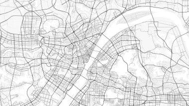 Wuhan Şehir Haritası. Ev ve ofis dekorasyonu için minimalist siyah-beyaz çizgili resim posteri, duvar kağıdı, duvar sanatı ve harita kaynakları