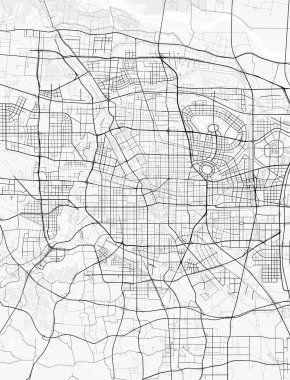 Zhengzhou Şehir Haritası. Ev ve ofis dekorasyonu için minimalist siyah-beyaz çizgili resim posteri, duvar kağıdı, duvar sanatı ve harita kaynakları
