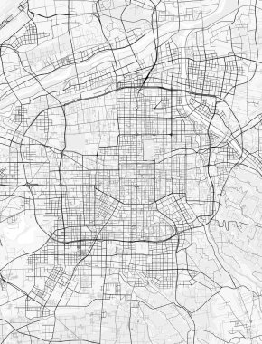 Xi 'an Şehir Haritası. Ev ve ofis dekorasyonu için minimalist siyah-beyaz çizgili resim posteri, duvar kağıdı, duvar sanatı ve harita kaynakları