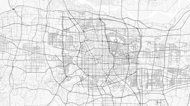 Zhengzhou Şehir Haritası. Ev ve ofis dekorasyonu için minimalist siyah-beyaz çizgili resim posteri, duvar kağıdı, duvar sanatı ve harita kaynakları