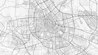 Tianjin Şehir Haritası. Ev ve ofis dekorasyonu için minimalist siyah-beyaz çizgili resim posteri, duvar kağıdı, duvar sanatı ve harita kaynakları.
