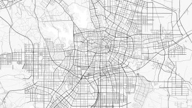 Hefei Şehir Haritası. Ev ve ofis dekorasyonu için minimalist siyah-beyaz çizgili resim posteri, duvar kağıdı, duvar sanatı ve harita kaynakları