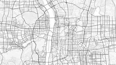 Changsha Şehir Haritası. Ev ve ofis dekorasyonu için minimalist siyah-beyaz çizgili resim posteri, duvar kağıdı, duvar sanatı ve harita kaynakları