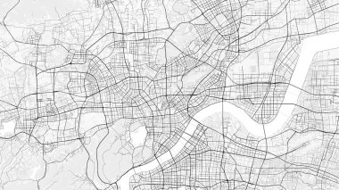 Hangzhou Şehir Haritası. Ev ve ofis dekorasyonu için minimalist siyah-beyaz çizgili resim posteri, duvar kağıdı, duvar sanatı ve harita kaynakları.