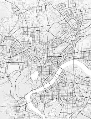 Hangzhou Şehir Haritası. Ev ve ofis dekorasyonu için minimalist siyah-beyaz çizgili resim posteri, duvar kağıdı, duvar sanatı ve harita kaynakları.