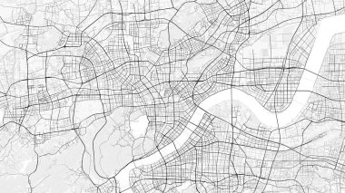 Hangzhou Şehir Haritası. Ev ve ofis dekorasyonu için minimalist siyah-beyaz çizgili resim posteri, duvar kağıdı, duvar sanatı ve harita kaynakları