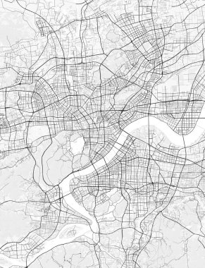 Hangzhou Şehir Haritası. Ev ve ofis dekorasyonu için minimalist siyah-beyaz çizgili resim posteri, duvar kağıdı, duvar sanatı ve harita kaynakları