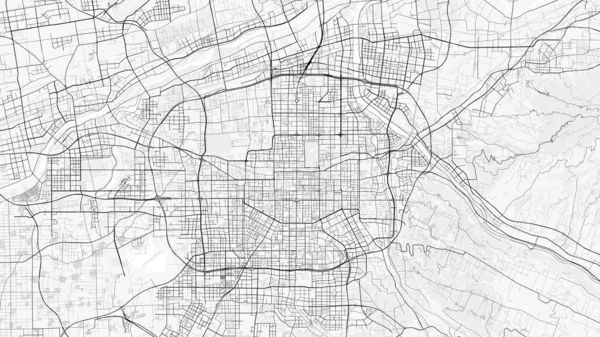 Xi 'an Şehir Haritası. Ev ve ofis dekorasyonu için minimalist siyah-beyaz çizgili resim posteri, duvar kağıdı, duvar sanatı ve harita kaynakları