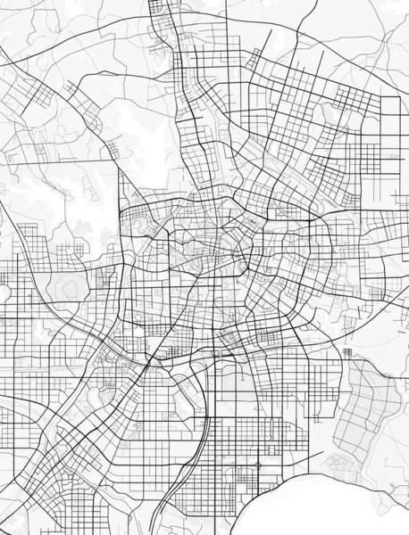 Hefei Şehir Haritası. Ev ve ofis dekorasyonu için minimalist siyah-beyaz çizgili resim posteri, duvar kağıdı, duvar sanatı ve harita kaynakları