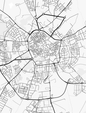 Vora Şehir Haritası. Ev ve ofis dekorasyonu için minimalist siyah-beyaz çizgili resim posteri, duvar kağıdı, duvar sanatı ve harita kaynakları.