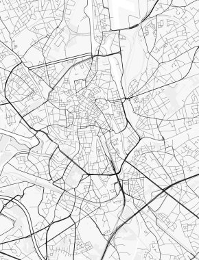Ghent Şehir Haritası. Ev ve ofis dekorasyonu için minimalist siyah-beyaz çizgili resim posteri, duvar kağıdı, duvar sanatı ve harita kaynakları.