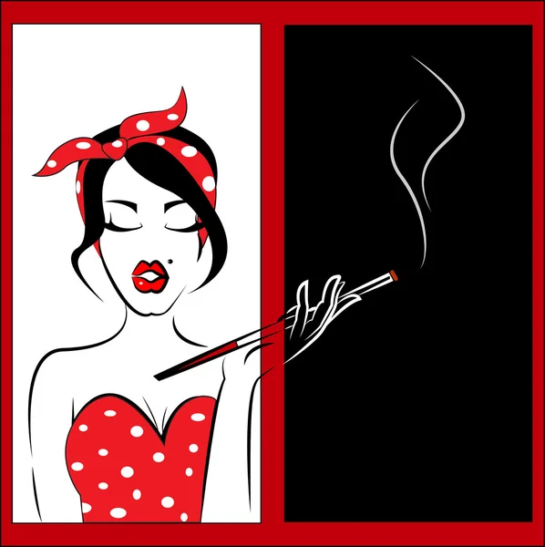 Mulher sexy em vermelho fumar — Vetor de Stock