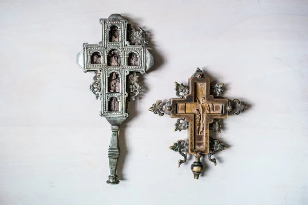 Serbia Vlasotince Dic 2020 Dos Cruces Pared Una Iglesia Ortodoxa — Foto de Stock