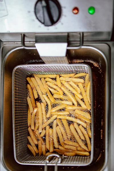 Top View Fries Deep Fryer Restaurant Meal Preparation Side Dish — Stock Photo, Image