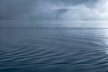 Gölün üzerinde sabah sisi. Vlasina Gölü, Doğu Sırbistan