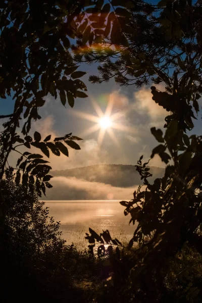 Sol Mañana Sobre Lago Lago Vlasina Serbia Oriental —  Fotos de Stock