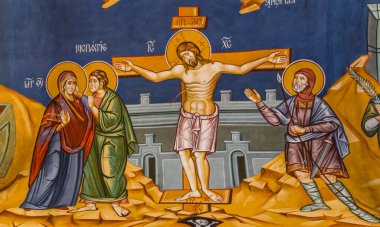 Sırbistan, Vlasotince, Şubat 2021 Doğu Ortodoks tapınağında geleneksel İsa simgesi