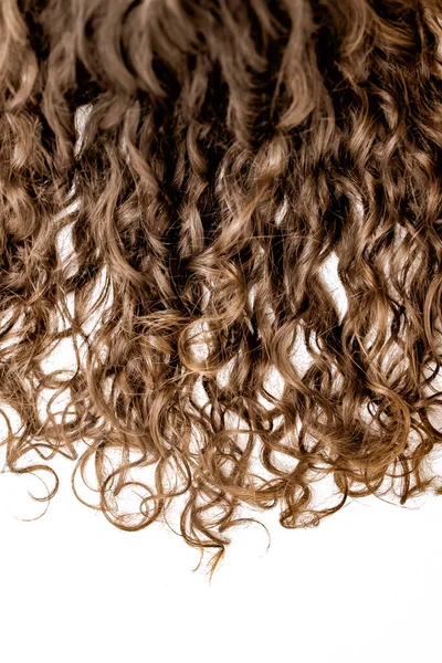 Brunette Curly Extensão Cabelo Isolado Fundo Branco — Fotografia de Stock