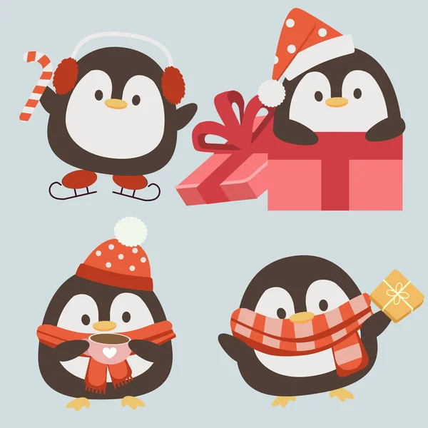 Персонаж Милого Пінгвіна Носить Аксесуар Різдвяній Темі Милий Їжак Носить — стоковий вектор