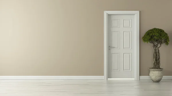 Closed american door with painting wall and reflective floor — Stock Photo, Image