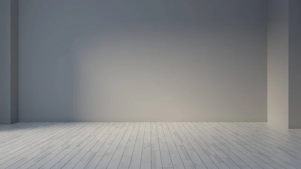 Leerer Raum Mit Malecke Und Weißem Holzboden Konzept Rendering — Stockfoto