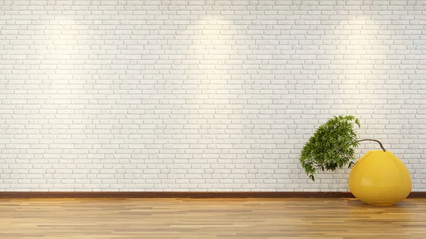 Weiße Ziegelwand mit Bonsai in der Vase — Stockfoto