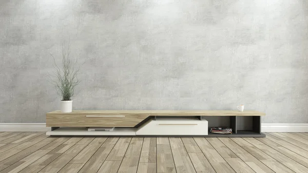 Tv stand with concrete wall 3d design rendering — Stock Photo, Image