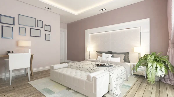 Pembe duvar ile modern yatak odası bir 3d render