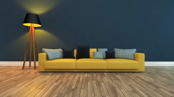 Asiento frontal azul oscuro pared 3d renderizado — Foto de Stock