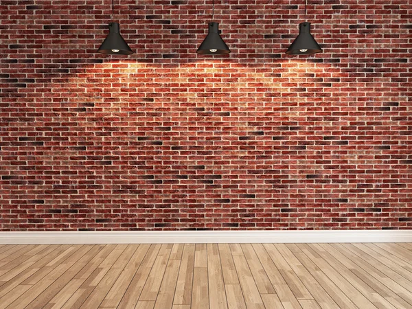 Rode bakstenen muur decoratie onder de drie plek lichte weergave — Stockfoto
