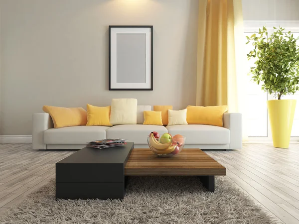 Vykreslování design interiéru obývacího pokoje nebo sedan — Stock fotografie