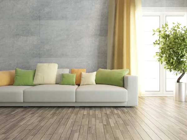 Obývací pokoj s stěnové betonové vykreslování — Stock fotografie