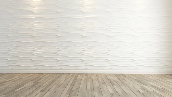 Wave wall decoration with wooden floor rendering — Stock Photo, Image