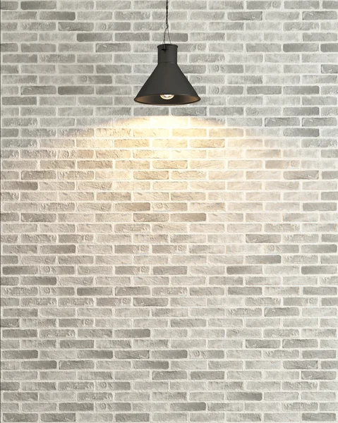 Decoración de la pared de ladrillo blanco bajo la representación de la luz spot — Foto de Stock