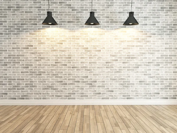 White brick wall decoration under the three spot light rendering — Stock Photo, Image