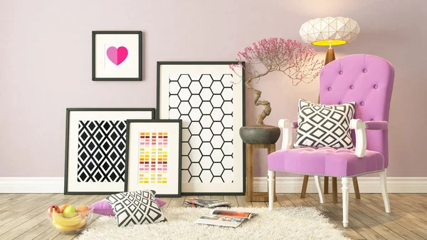 Decoración de marcos de imagen negro con bergere rosa, fondo, plantilla —  Fotos de Stock