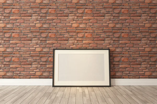 Black picture frames decor with red natural brick wall, background — Stock Photo, Image