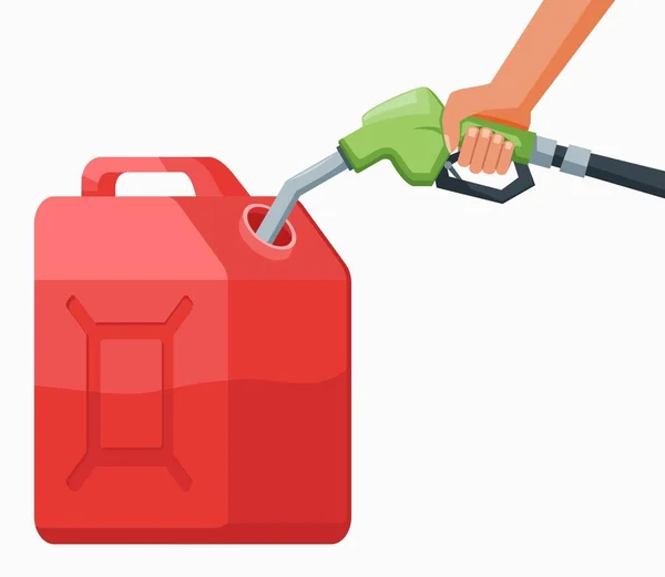 Manejo Manual Gas Boquilla Gasolina Llenado Gasolina Plástico Jerry Puede — Vector de stock