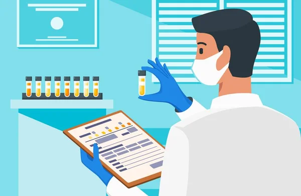 Médico Profissional Saúde Verificando Frasco Teste Urina Rotulado Laboratório Médico —  Vetores de Stock