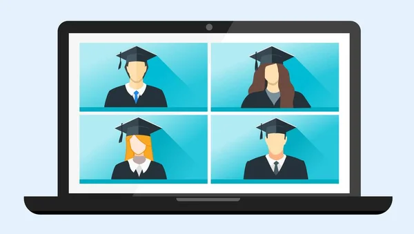 Online Virtual Graduation Ceremonia Rozpoczęcia — Wektor stockowy