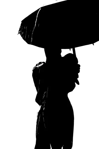 SILHOUETTE NOIRE KISSING HOMME ET FEMME SUR UN CONTEXTE BLANC — Photo