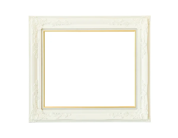 Vintage white wooden picture frame isolated on white — Stock Photo, Image
