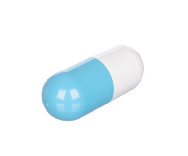 Beyaz arka plan üzerinde izole mavi ve beyaz kapsül