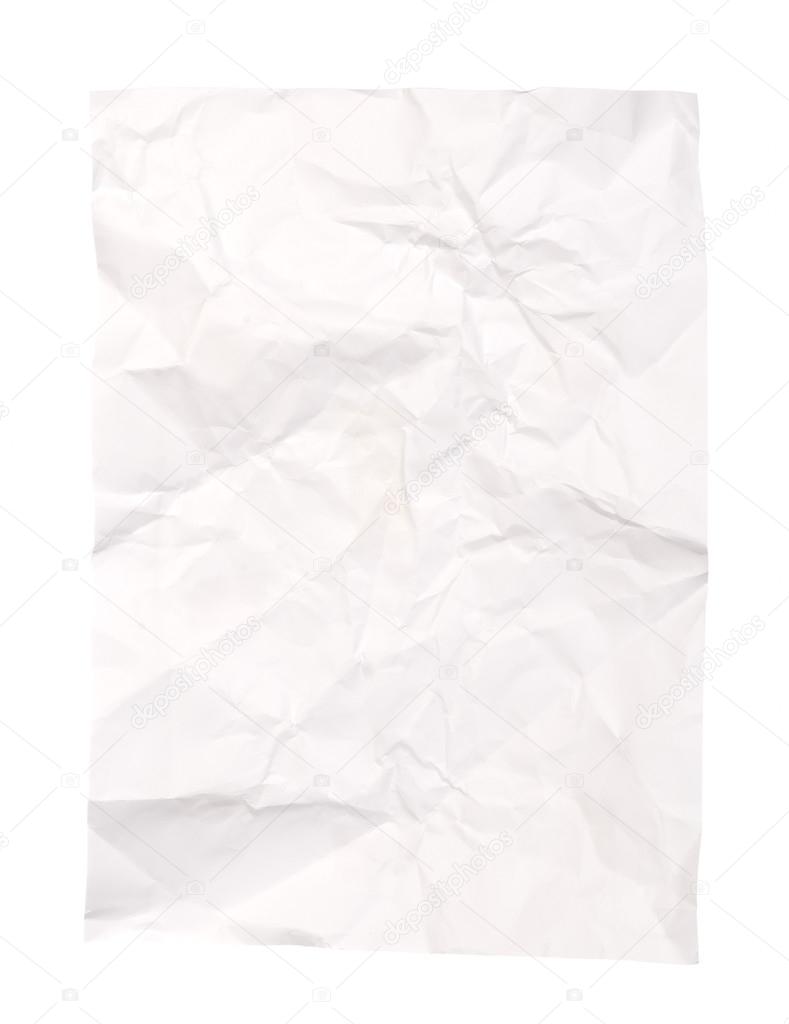 Vintage crumpled white paper isolated on white background