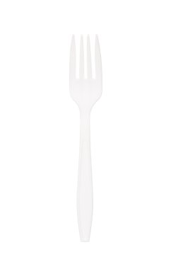 Beyaz plastik çatal üzerinde beyaz izole