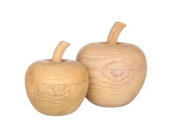 Duas maçãs de madeira isoladas em branco — Fotografia de Stock