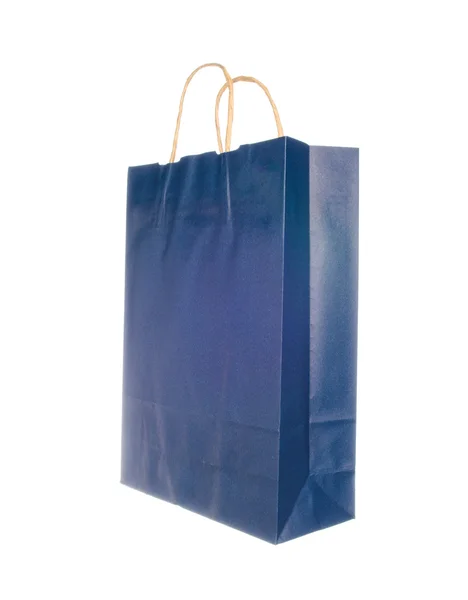 Empty blue paper bag isolated on white — Stock Photo, Image