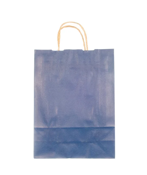 Sac vide en papier bleu isolé sur blanc — Photo