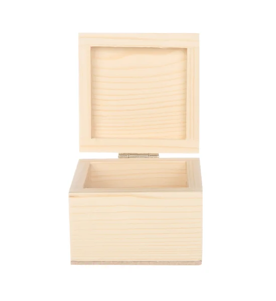 Caja de madera abierta aislada en blanco — Foto de Stock