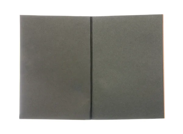 Livro preto aberto isolado em branco — Fotografia de Stock